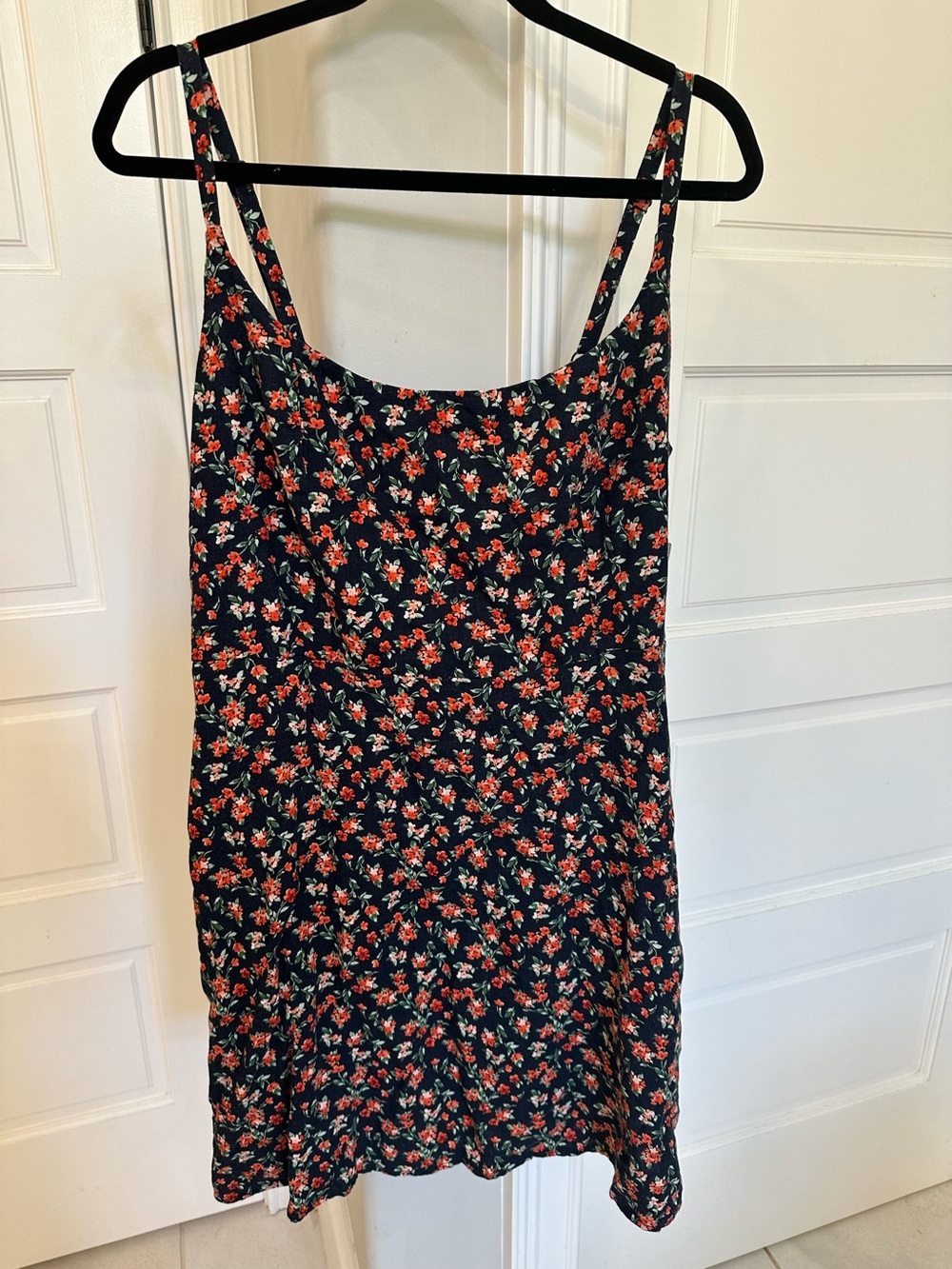 NEW Old Navy Linen Blend Dark Floral Midi Sundress XL Smocked Pockets Summer